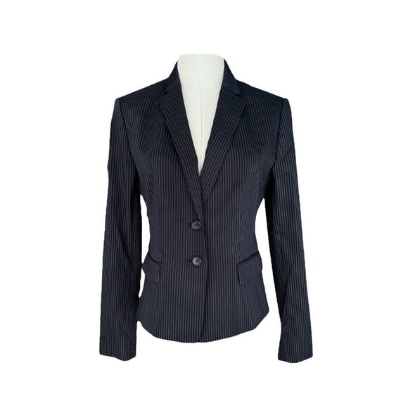 ANN TAYLOR NWOT 2 pocket Cotton mix blazer in Navy Pinstripe Size 4 - Picture 1 of 10